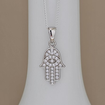Personalised Sterling Silver Hamsa Hand Charm Necklace Personalised Sterling Silver Hamsa Hand Charm Necklace