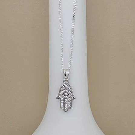 Personalised Sterling Silver Hamsa Hand Charm Necklace Personalised Sterling Silver Hamsa Hand Charm Necklace
