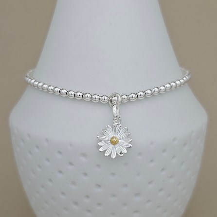 Sterling Silver Bead Bracelet with Daisy Charm Sterling Silver Bead Bracelet with Daisy Charm