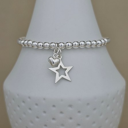 Bead Bracelet with Silver Open Star and Petite Heart Bead Bracelet with Silver Open Star and Petite Heart