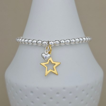 Bead Bracelet with Gold-Plated Star and Silver Heart Bead Bracelet with Gold-Plated Star and Silver Heart