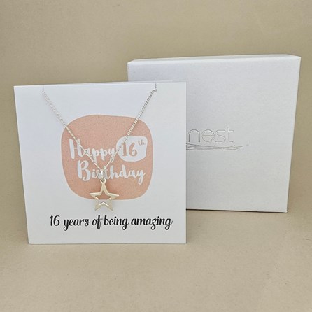 Boxed 16th Birthday Star Necklace Card Boxed 16th Birthday Star Necklace Card