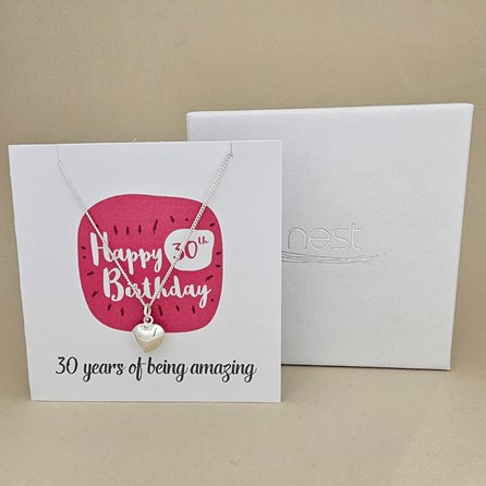 Boxed 30th Birthday Heart Necklace Card Boxed 30th Birthday Heart Necklace Card