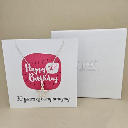 Boxed 30th Birthday Star Necklace Card Boxed 30th Birthday Star Necklace Card