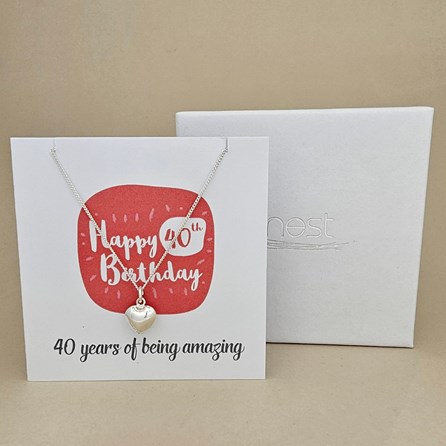 Boxed 40th Birthday Heart Necklace Card Boxed 40th Birthday Heart Necklace Card