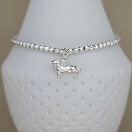 Sterling Silver Bead Bracelet with Dachshund Charm Sterling Silver Bead Bracelet with Dachshund Charm