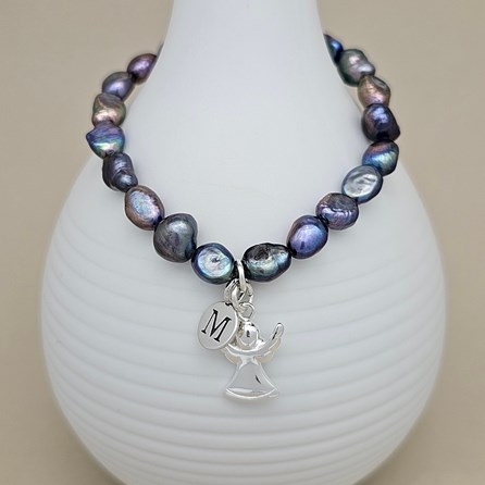 Personalised Black Pearl Angel Bracelet Personalised Black Pearl Angel Bracelet