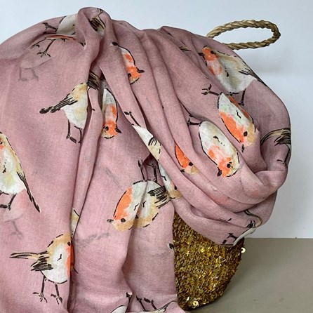 Watercolour Robins Print Scarf in Pink Watercolour Robins Print Scarf in Pink