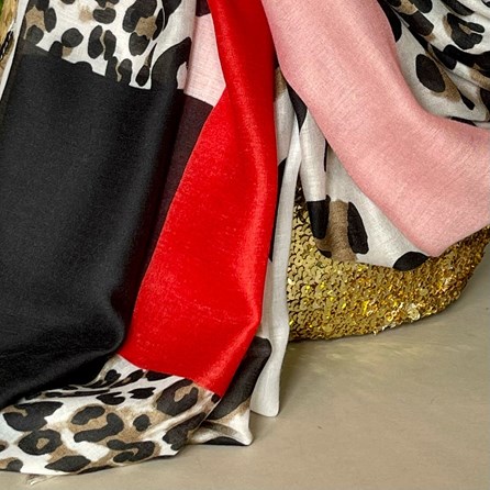 Leopard Print Scarf with Block Border in Red Leopard Print Scarf with Block Border in Red