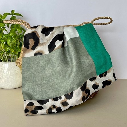 Leopard Print Scarf with Block Border in Green Leopard Print Scarf with Block Border in Green