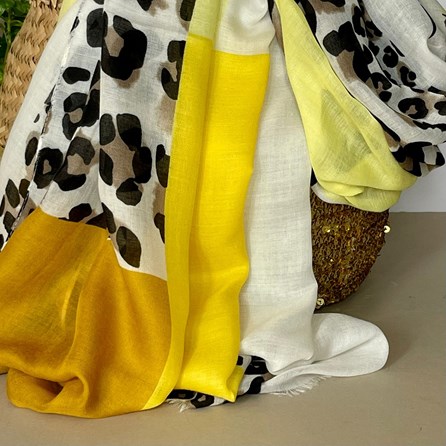 Leopard Print Scarf with Block Border in Yellow Leopard Print Scarf with Block Border in Yellow