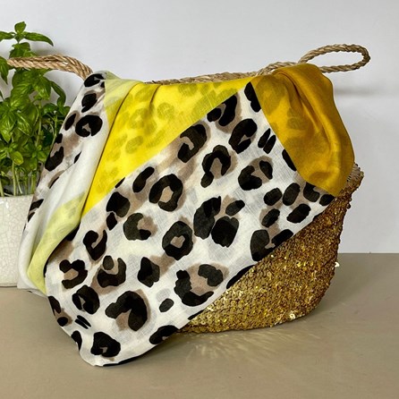 Leopard Print Scarf with Block Border in Yellow Leopard Print Scarf with Block Border in Yellow