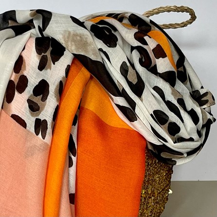 Leopard Print Scarf with Block Border in Orange Leopard Print Scarf with Block Border in Orange