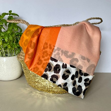 Leopard Print Scarf with Block Border in Orange Leopard Print Scarf with Block Border in Orange
