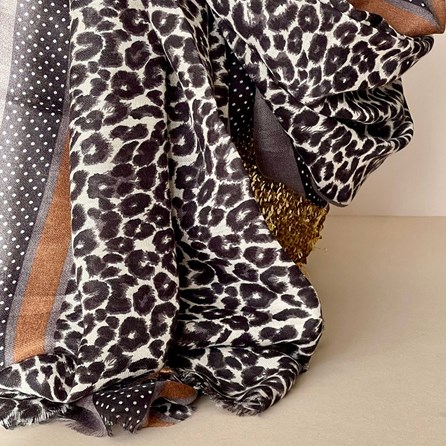 Leopard Print Border Scarf in Grey and Brown Leopard Print Border Scarf in Grey and Brown