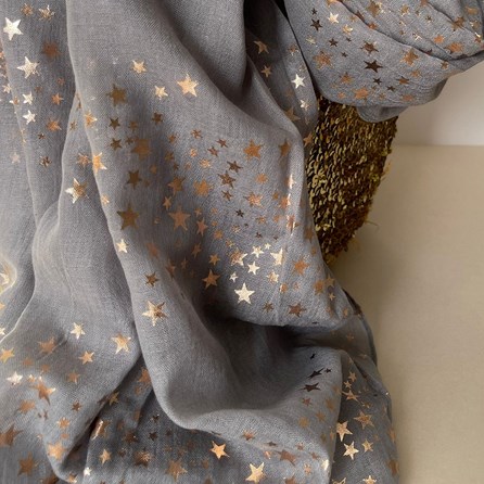 Rose Gold Galaxy Stars Scarf in Grey Rose Gold Galaxy Stars Scarf in Grey