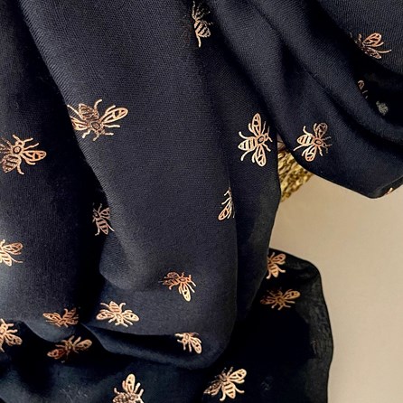 Rose Gold Bee Print Scarf in Black Rose Gold Bee Print Scarf in Black