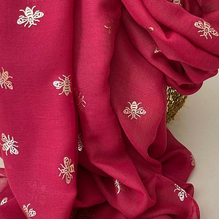 Rose Gold Bee Print Scarf in Burgundy Rose Gold Bee Print Scarf in Burgundy