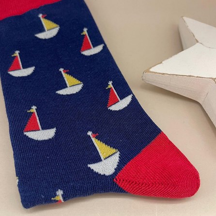 Men's Bamboo Little Boats Socks In Navy Men's Bamboo Little Boats Socks In Navy