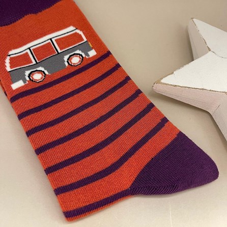 Men's Bamboo Camper Stripe Socks In Orange Men's Bamboo Camper Stripe Socks In Orange