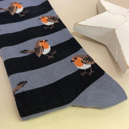 Men's Bamboo Robins & Stripes Socks in Blue Men's Bamboo Robins & Stripes Socks in Blue