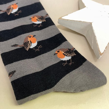 Men's Bamboo Robins & Stripes Socks in Grey Men's Bamboo Robins & Stripes Socks in Grey