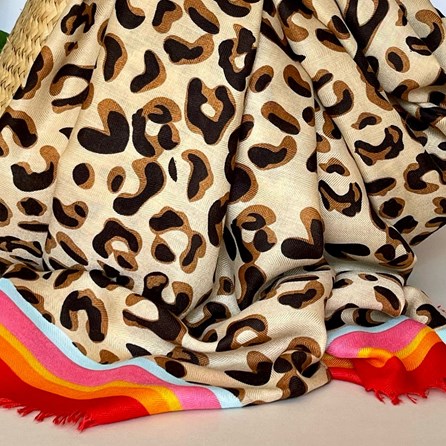 Leopard Print Multi Border Scarf in Pink Leopard Print Multi Border Scarf in Pink