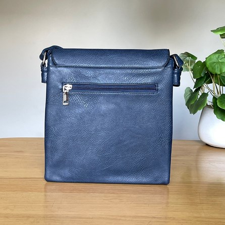 Cross Body Press Stud Bag in Navy Blue Cross Body Press Stud Bag in Navy Blue