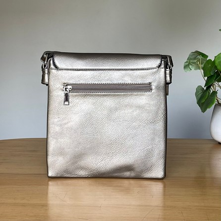Cross Body Press Stud Bag in Silver Grey Cross Body Press Stud Bag in Silver Grey