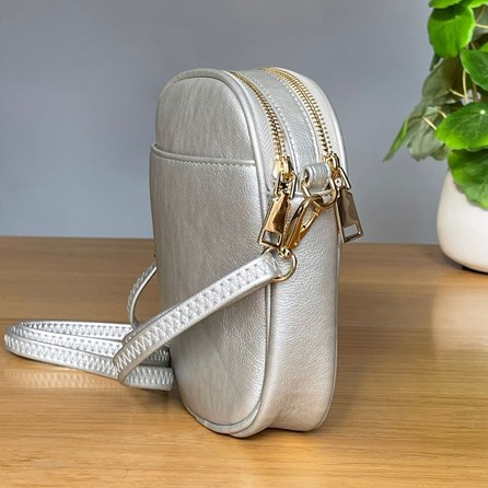 Cross Body Double Zip Bag in Silver Grey Cross Body Double Zip Bag in Silver Grey