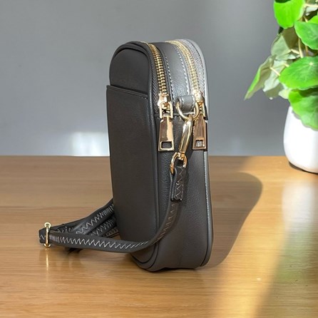 Cross Body Double Zip Bag in Dark Grey Cross Body Double Zip Bag in Dark Grey
