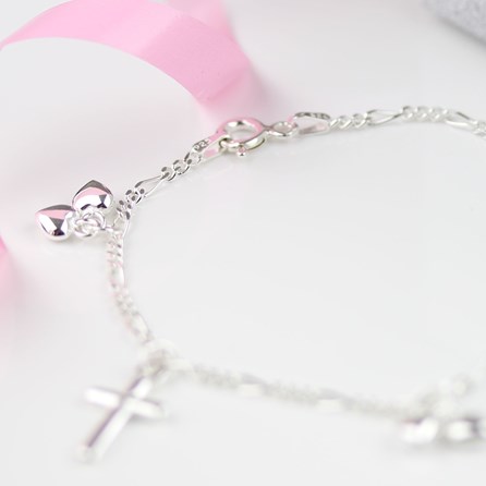 Children's Christening Cross And Heart Bracelet Children's Christening Cross And Heart Bracelet