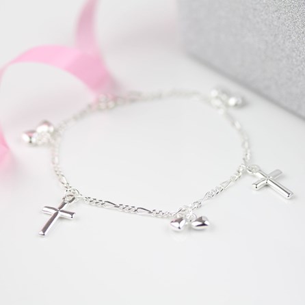 Children's Christening Cross And Heart Bracelet Children's Christening Cross And Heart Bracelet
