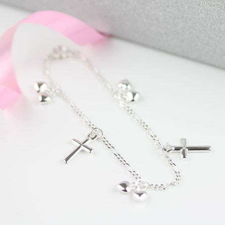 Children's Christening Cross And Heart Bracelet Children's Christening Cross And Heart Bracelet