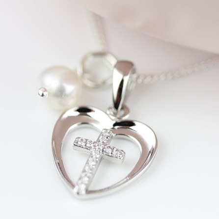 Personalised Child's Christening Cross In Heart Pendant Personalised Child's Christening Cross In Heart Pendant
