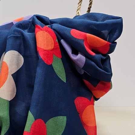 Large Flowers Scarf in Navy Blue Large Flowers Scarf in Navy Blue