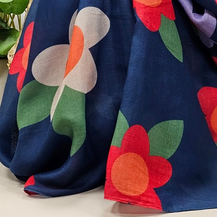 Large Flowers Scarf in Navy Blue Large Flowers Scarf in Navy Blue