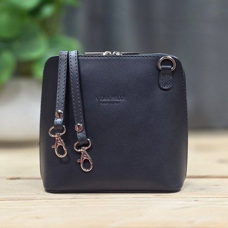 Leather Cross Body Handbag in Dark Grey
