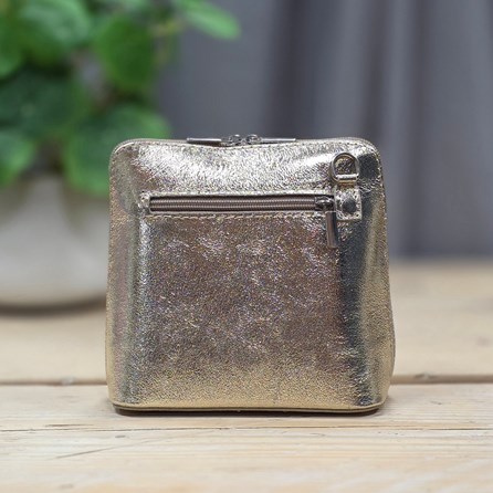 Leather Cross Body Handbag in Metallic Gold Leather Cross Body Handbag in Metallic Gold