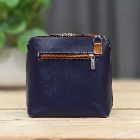Leather Cross Body Handbag in Navy Blue and Tan Leather Cross Body Handbag in Navy Blue and Tan