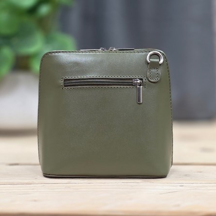 Leather Cross Body Handbag in Olive Green