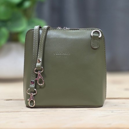 Leather Cross Body Handbag in Olive Green