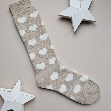 Long Welly Boot Socks with Hearts in Beige Long Welly Boot Socks with Hearts in Beige