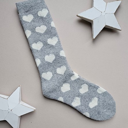 Long Welly Boot Socks with Hearts in Light Grey Long Welly Boot Socks with Hearts in Light Grey