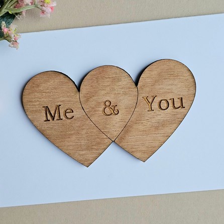 'Me & You' Interlinking Hearts Wooden Token and Card 'Me & You' Interlinking Hearts Wooden Token and Card