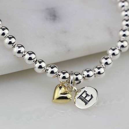 Personalised Skinny Bead Bracelet With Heart Charm Personalised Skinny Bead Bracelet With Heart Charm