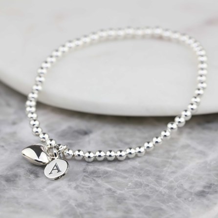 Personalised Skinny Bead Bracelet With Heart Charm Personalised Skinny Bead Bracelet With Heart Charm