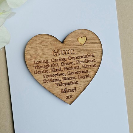 'Mum Mine!' Wooden Heart Token and Card 'Mum Mine!' Wooden Heart Token and Card