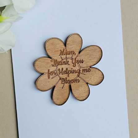'Mum, Thank You' Wooden Flower Token and Card 'Mum, Thank You' Wooden Flower Token and Card