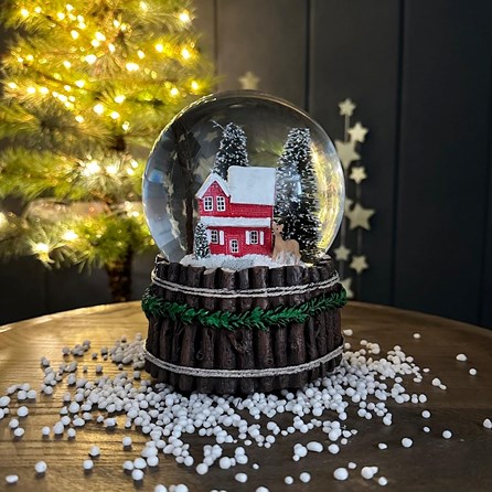 Musical Snowglobe With Red House Scene Musical Snowglobe With Red House Scene